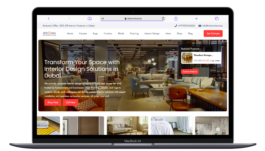 Interiorland UAE desktop website